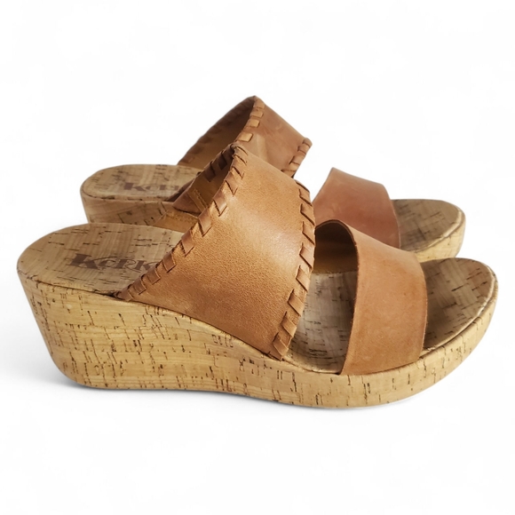 KORKS | KORK-EASE Kendri Caramel Leather Platform Wedge Slide-On Sandal Size 9 - Picture 1 of 11